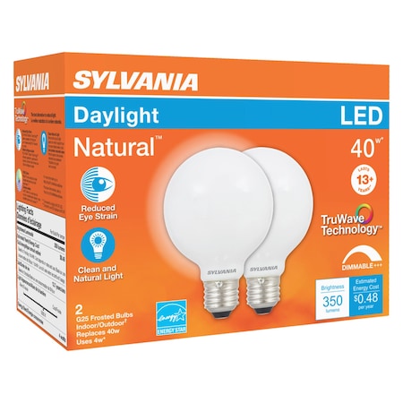 Sylvania Sylvania Natural G25 E26 (Medium) LED Bulb Daylight 40 Watt Equivalence 2 pk 40766